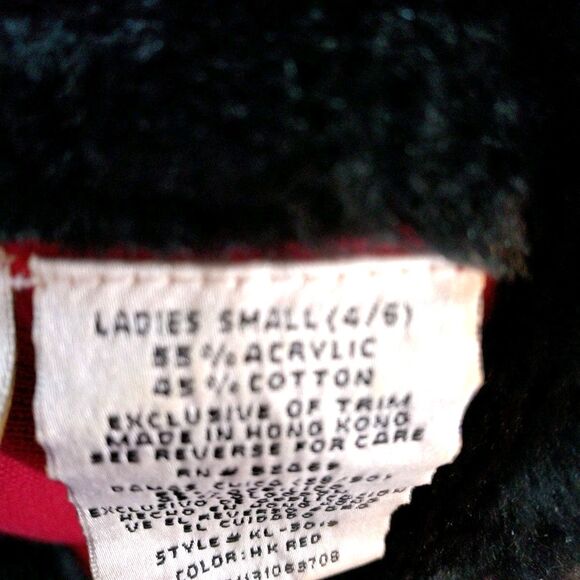 Kathie Lee Collection Vintage Cardigan Sweater S Red Black Faux Fur Button Front - Picture 5 of 6